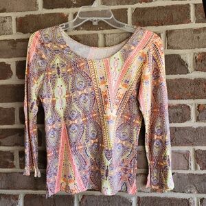CG Designs Vintage Boho Scoop Neck Top. Vibrant Colors. Women's Small.